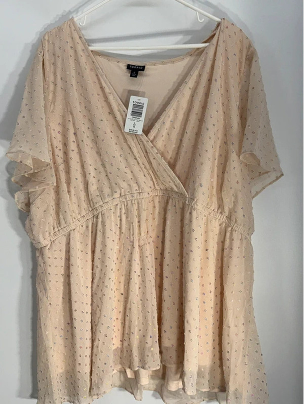 Torrid Plus Size 4X Peach Sheer Blouse with Multicolor Embroidery